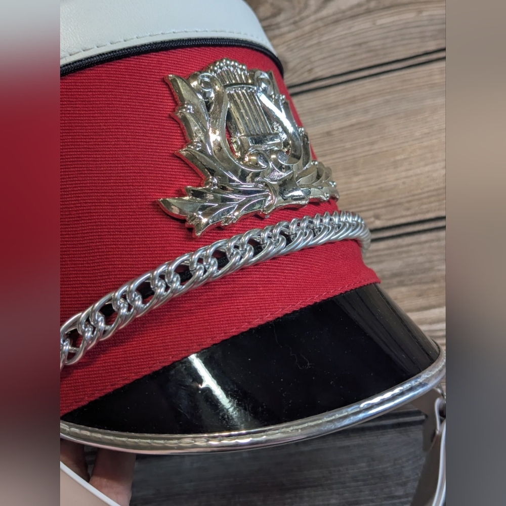 Set Of 2 Shako Marching Band Hats, Red & White With Plumes & Original Box - Picture 3 of 8